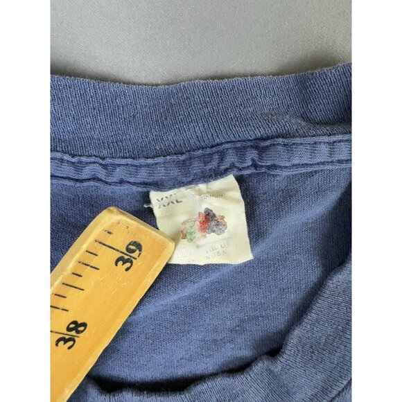 Rare Vintage 90s Blank Navy Blue Pocket Shirt Single Stitch Fruit Of The Loom - Picture 8 of 10